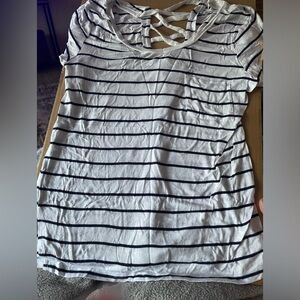 Girls Glitz Black and White Stripped Short Sleeve Shirt with Pocket- Large